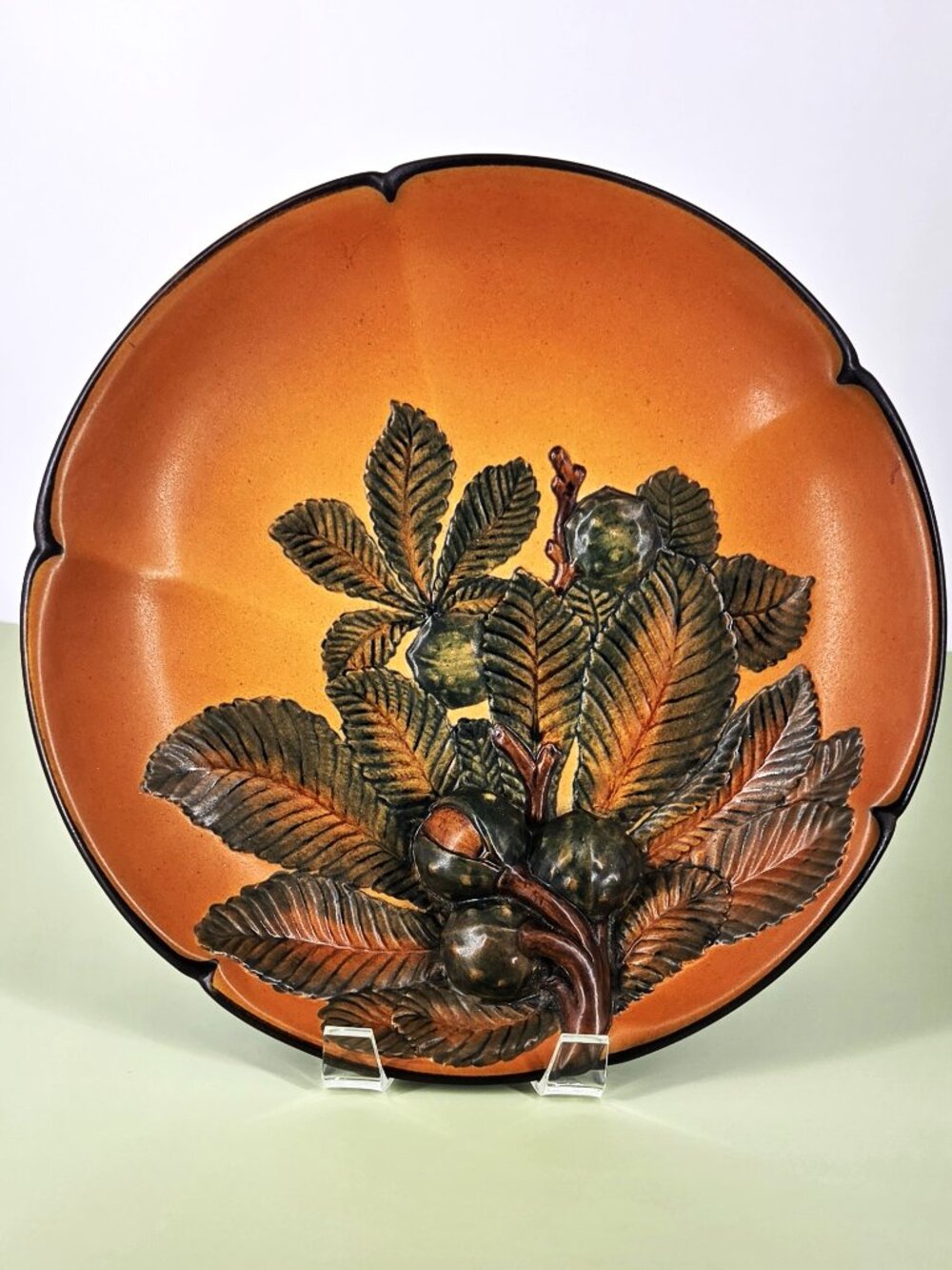 1920s Art Nouveau Style Ipsen's Art #131 Danish Ceramic Chestnut Relief Plate